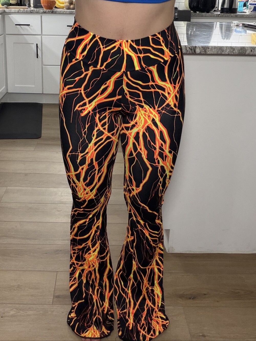 Dolls Kill Black Flame-Print Flared Leggings